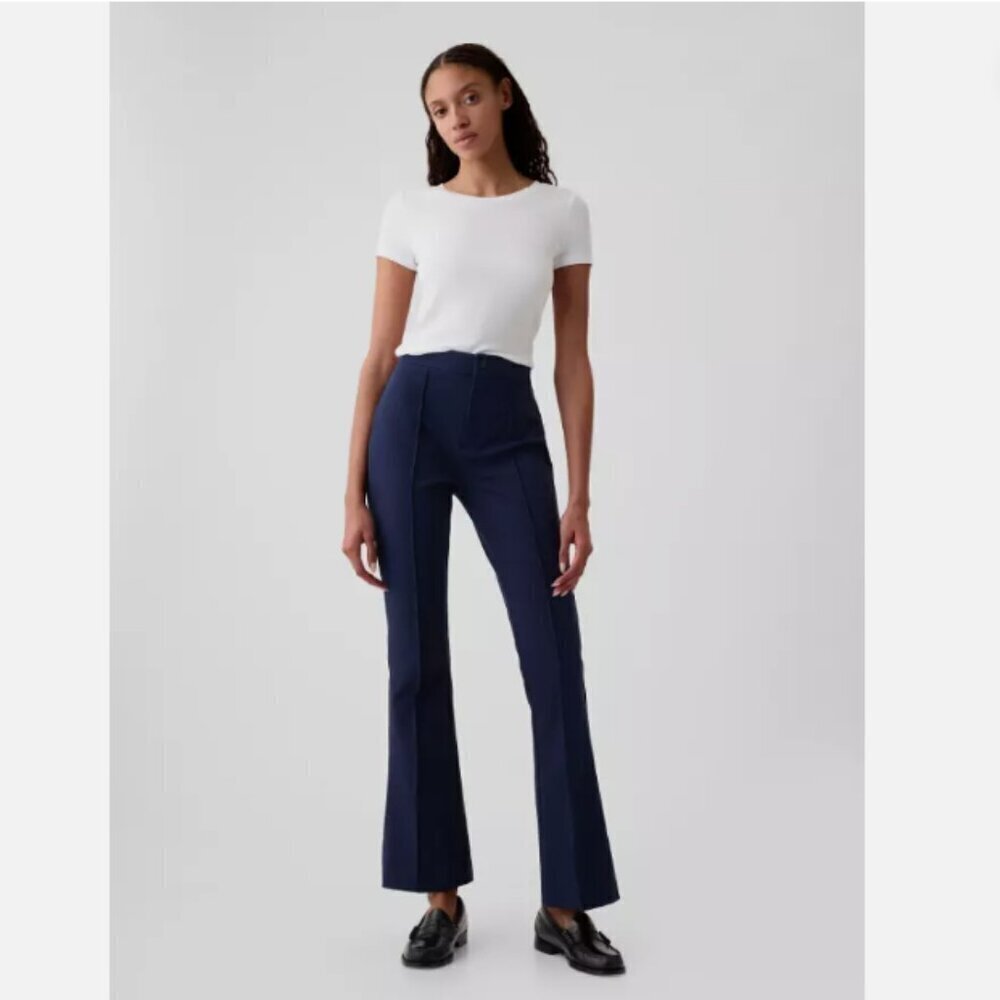 GAP High Rise Flare Pintuck Pleat Stretch Pants Navy Blue 10 PETITE RT$80 NWT
